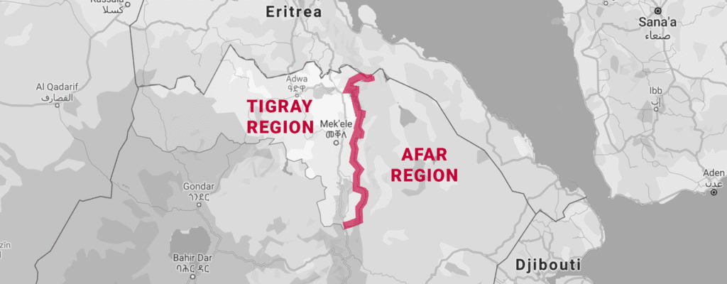 Afar Region of Ethiopia Faces Assault from TPLF Tigray afar border map